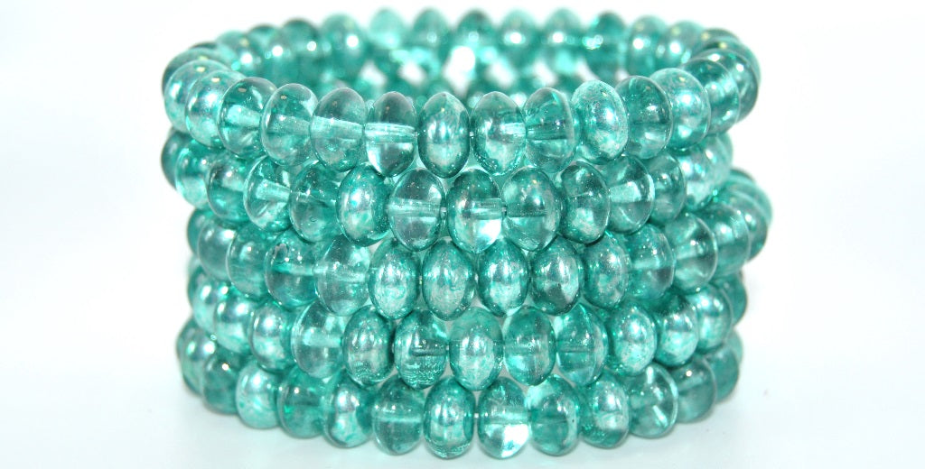 OUTLET 10 grams Rondelle Druck Beads, 9 x 6 mm, Crystal Light Turquoise (00030-34309), Glass, Czech Republic