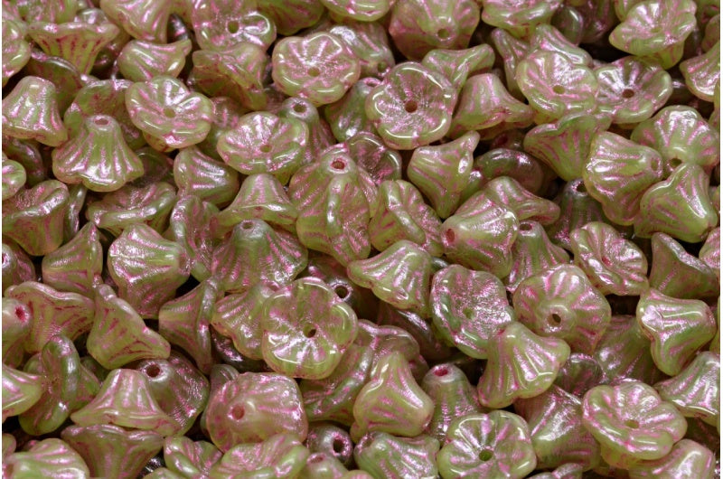 ベルフラワーカップビーズ、51400 ピンクライン入り (51400-54321)、ガラス、チェコ共和国