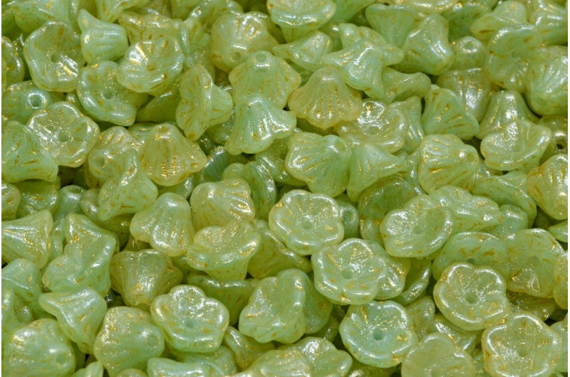 ベルフラワーカップビーズ、ブルーライトイエロー(R0641-34302)、ガラス、チェコ共和国