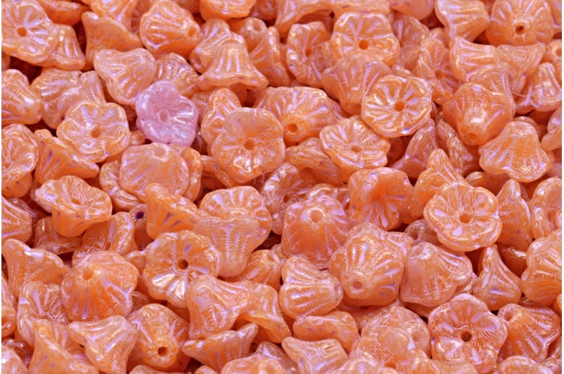 ベルフラワーカップビーズ、オレンジコールドパープルスポット(R0912-33305)、ガラス、チェコ共和国