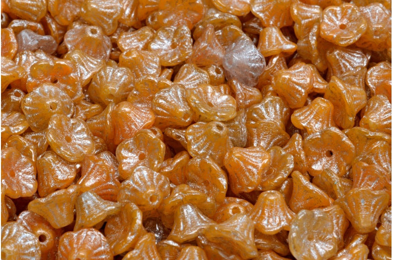 ベルフラワーカップビーズ、オレンジシルバーライン(R0912-54301)、ガラス、チェコ共和国