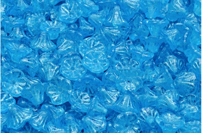 ベルフラワーカップビーズ、透明アクアライトブルーライン入り(60010-54308)、ガラス、チェコ共和国