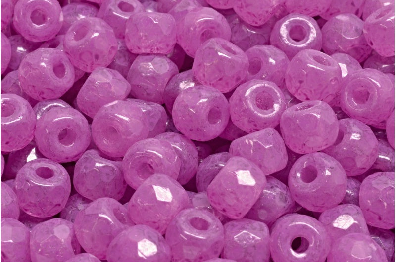 ファセット加工のポニーベーグルビーズ、クリスタルピンクスポット(00030-33306)、ガラス、チェコ共和国