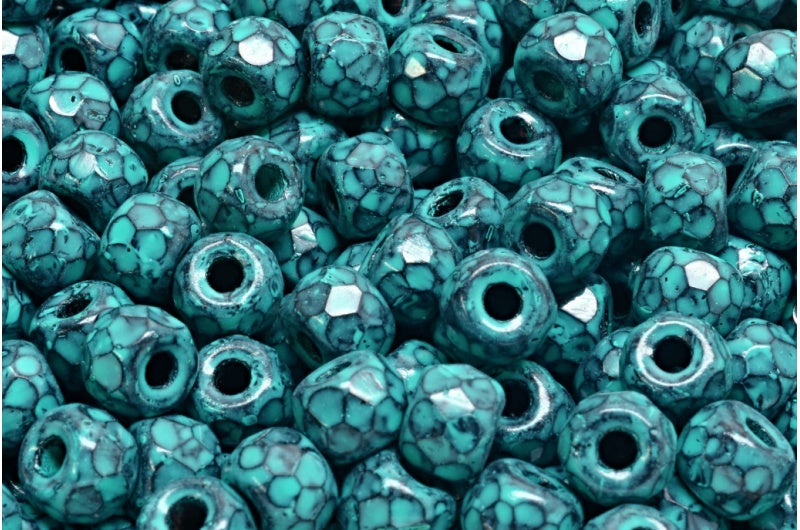 多面小马贝果珠,黑色绿松石斑点(23980-33310),玻璃,捷克共和国