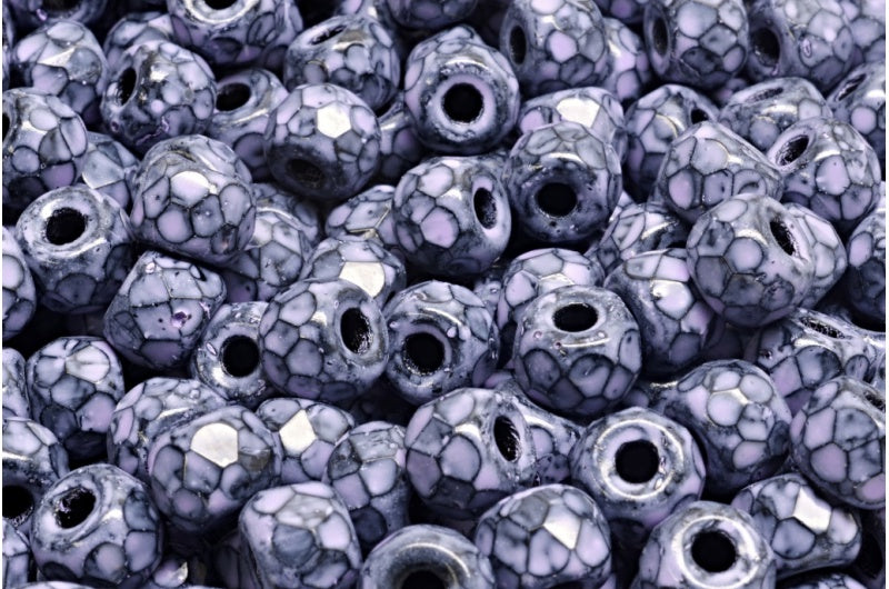 Faceted Pony Bagel Beads, Black Cold Purple Spotted (23980-33305), Glass, Czech Republic