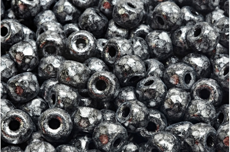 多面小马贝果珠,黑银灰色 (23980-34301),玻璃,捷克共和国