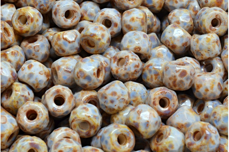 多面小马贝果珠,粉笔白洞石蓝点(03000-86800-33308),玻璃,捷克共和国