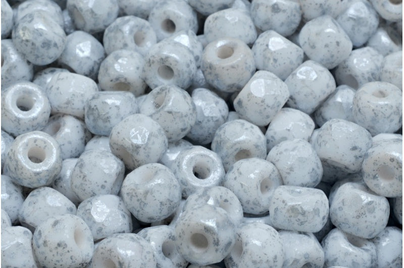 ファセットポニーベーグルビーズ、チョークホワイトシルバースプラッシュ(03000-94400)、ガラス、チェコ共和国