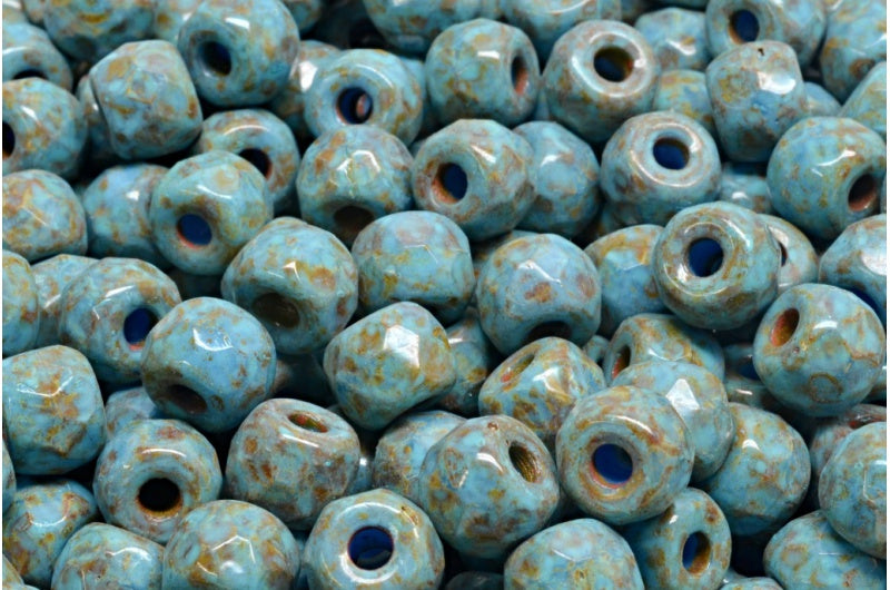 多面小马贝果珠,不透明蓝色洞石绿松石斑点(33100-86800-33309),玻璃,捷克共和国