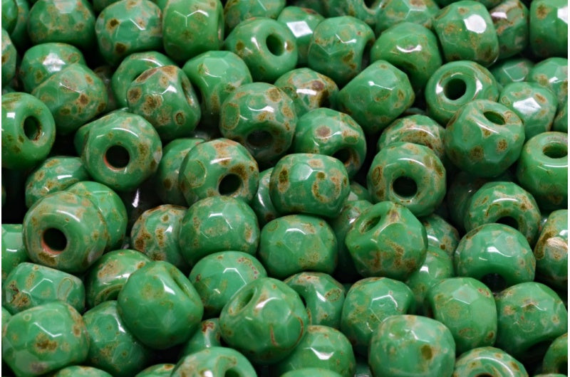 多面小马贝果珠,不透明绿色洞石(53230-86800),玻璃,捷克共和国