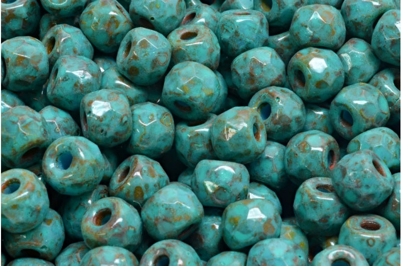 ファセット加工のポニーベーグルビーズ、ブルートラバーチンターコイズスポット(63050-86800-33310)、ガラス、チェコ共和国
