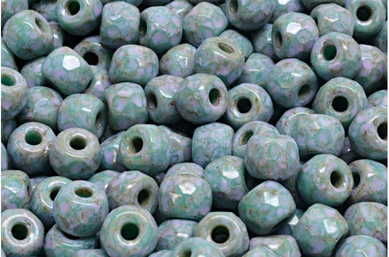 ファセット加工のポニーベーグルビーズ、ターコイズトラバーチンコールドパープルスポット(63130-86800-33305)、ガラス、チェコ共和国