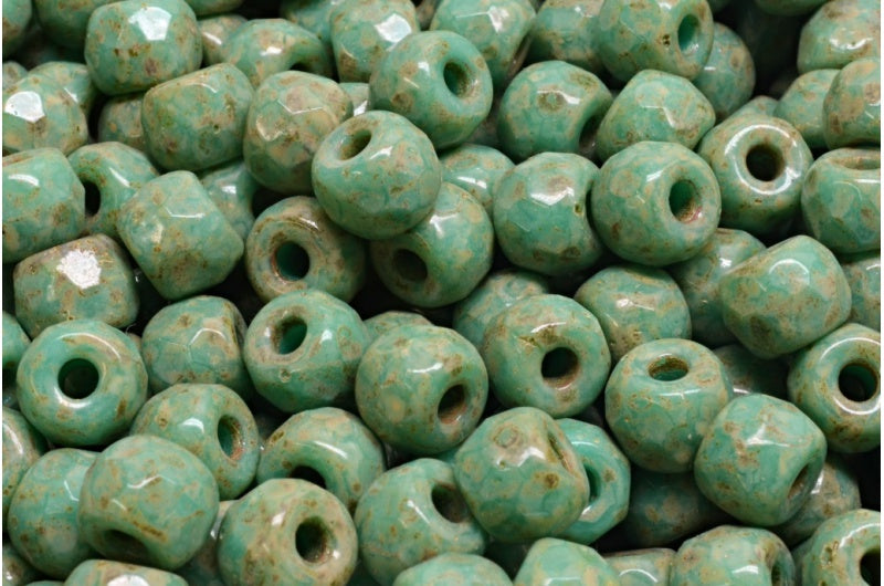 多面小马贝果珠,绿松石色洞石,米色洞石斑点(63130-86800-33301),玻璃,捷克共和国