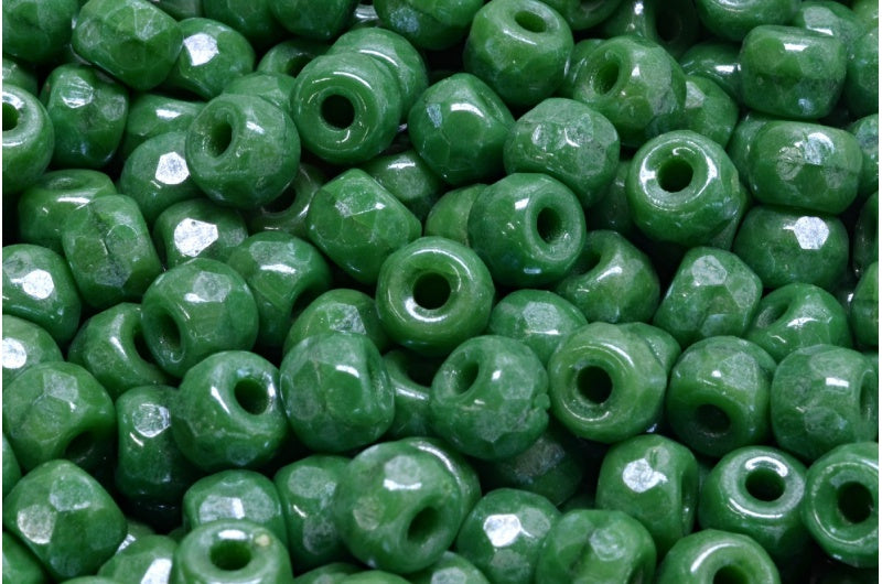 ファセットポニーベーグルビーズ、不透明グリーン56215ヘマタイト(53330-56215-14400)、ガラス、チェコ共和国