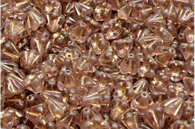 ベルフラワービーズ、透明ライトアメジスト、ゴールドライン(20030-54302)、ガラス、チェコ共和国