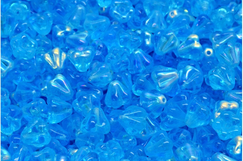 ベルフラワービーズ、透明アクアAb(60020-28701)、ガラス、チェコ共和国