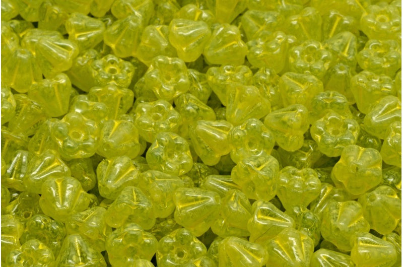 OUTLET 10 grams Bell Flower Beads, 4 x 6 mm, Mix Yellow Blue Beige Yellow Spotted (87301-33303), Glass, Czech Republic