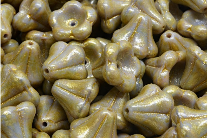 ベルフラワービーズ、不透明ライラックブルーライトイエロー(37714-34302)、ガラス、チェコ共和国