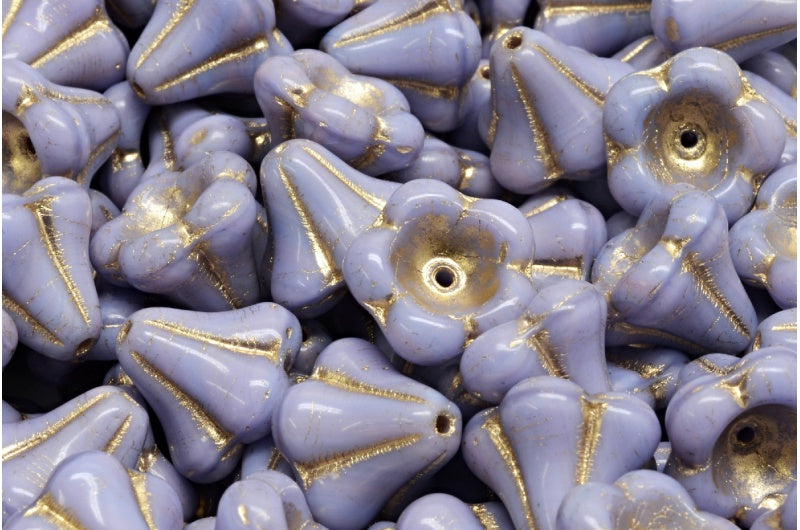 ベルフラワービーズ、不透明ライラックブルー、金線入り(37714-54302)、ガラス、チェコ共和国