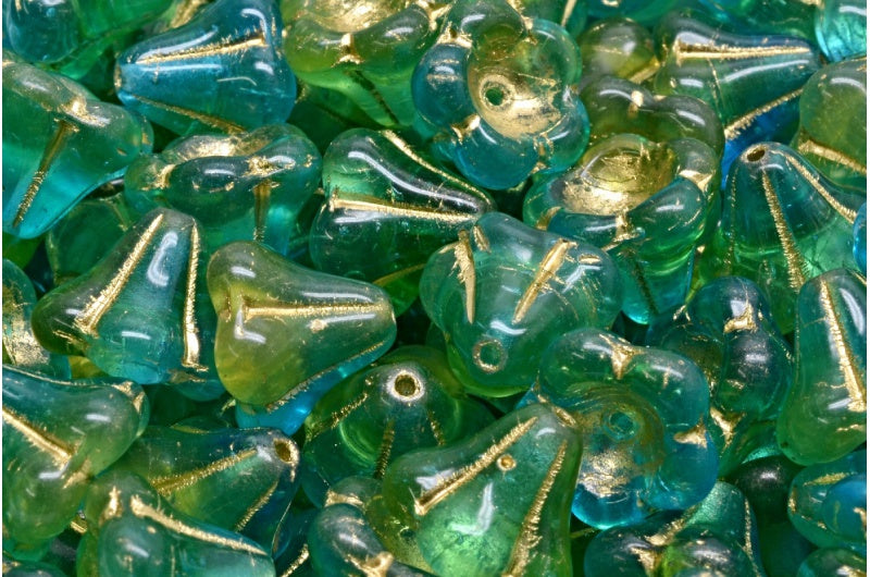 ベルフラワービーズ、R0065 ゴールドライン(R0065-54302)、ガラス、チェコ共和国