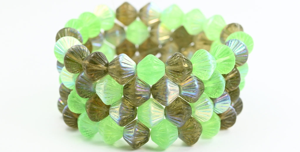 Lantern Bicone Pressed Glass Beads, Color Mixed Colors 3 Ab (COLOR-MIX-3-AB), Glass, Czech Republic ~ STRANDED