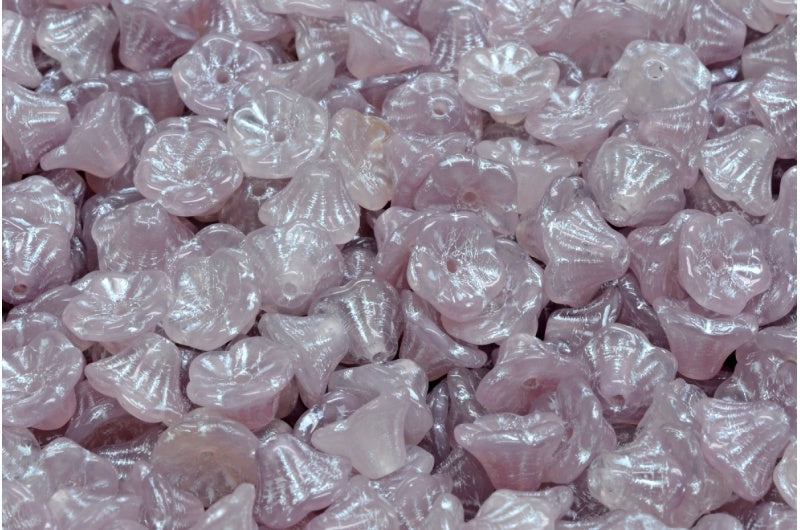 ベルフラワーカップビーズ、バイオレットホワイトライン(R0240-54312)、ガラス、チェコ共和国