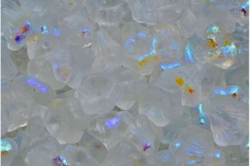 Flower Bell Beads, Crystal Etched Ab (00030-etch-28701), Glass, Czech Republic