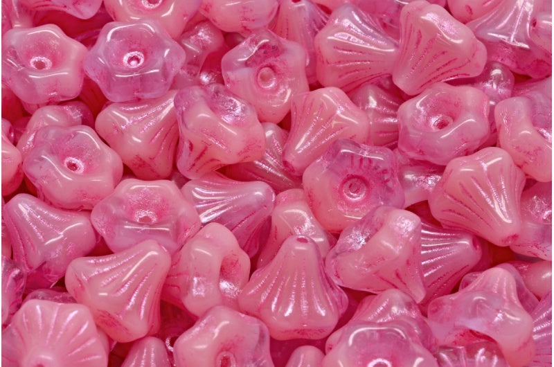 フラワーベルビーズ、透明ライトアメジストオパールピンクピンクライン(20210-72010-54321)、ガラス、チェコ共和国