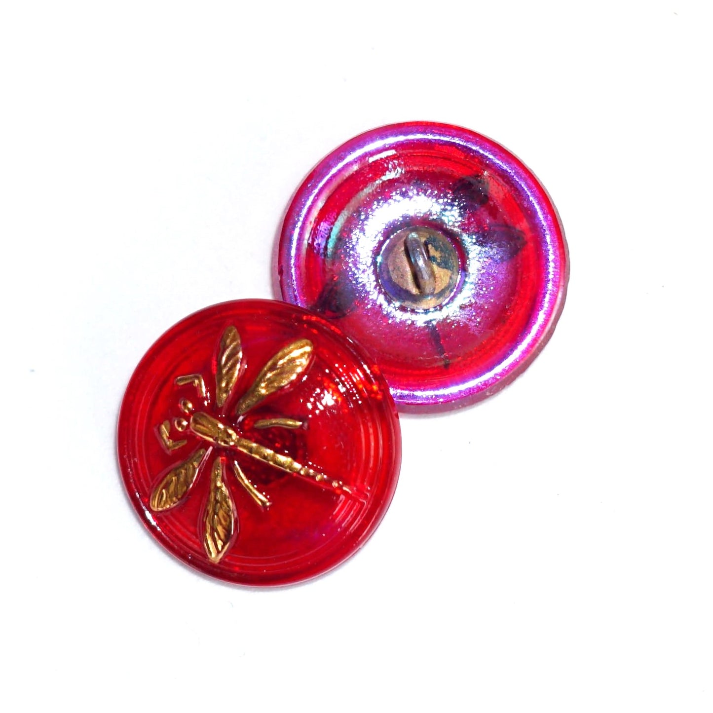 1個 手描きガラスボタン、飾りトンボ付き、サイズ8(18 mm)、ガラス、チェコ共和国