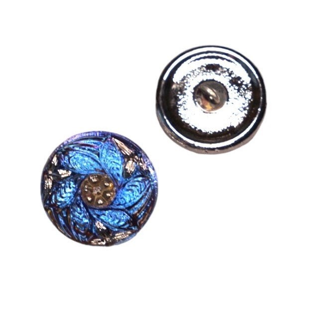 1個 手描きガラスボタン(飾り付き)、サイズ8(18 mm)、ガラス、チェコ共和国