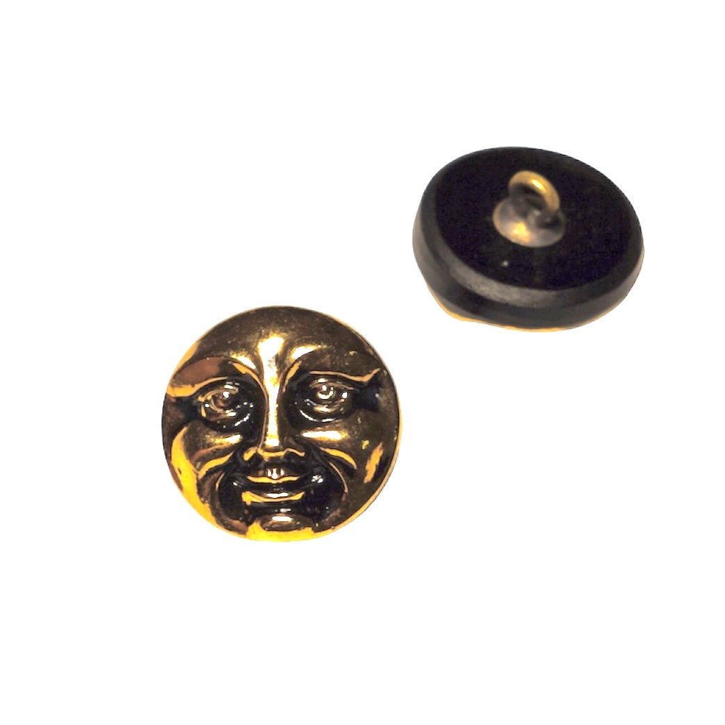 1 pcs Hand Painted Glass Buttons with ornament MOON FACE, size 8 (18 mm), Glass, Czech Republic