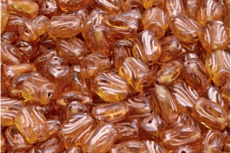 ミニチューリップビーズ、透明オレンジ銅線入り(10060-54318)、ガラス、チェコ共和国