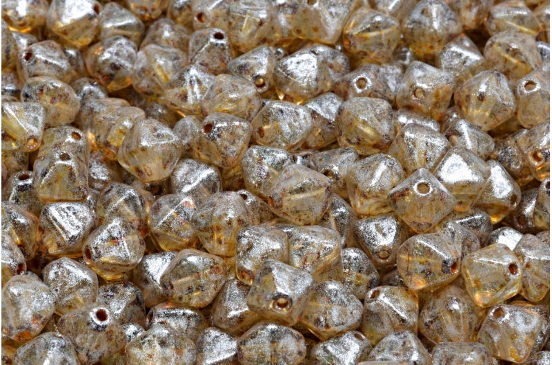 双锥形珠子,水晶洞石银灰色(00030-86800-34301),玻璃,捷克共和国