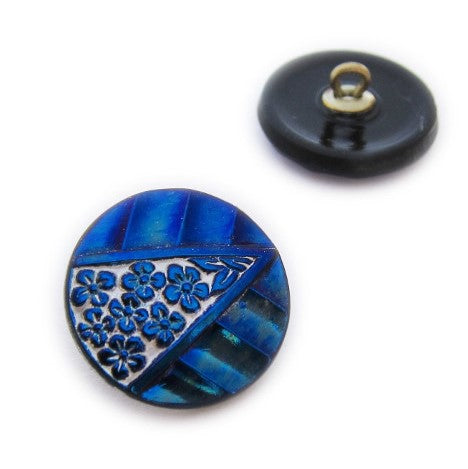 1個 手描きガラスボタン(飾り付き)、サイズ8(18 mm)、ガラス、チェコ共和国