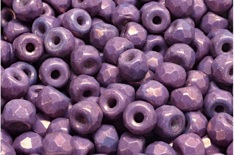 Faceted Pony Bagel Beads, Chalk White Purple (03000-15726), Glass, Czech Republic
