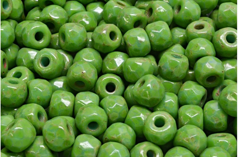 Faceted Pony Bagel Beads, Turquoise Travertin Green Spotted (63130-86800-33311), Glass, Czech Republic