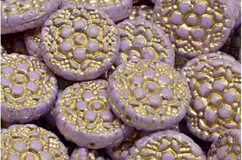 Spring Flower Round Beads, White Gold Lined Cold Purple Spotted (02010-54302-33305), Glass, Czech Republic