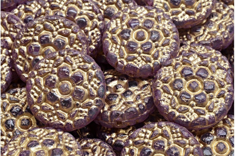 OUTLET 10 grams Spring Flower Round Beads, 18 x 18 mm, R0613 Gold Lined Pink Spotted (R0613-54302-33306), Glass, Czech Republic