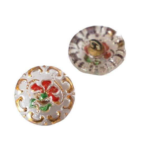 1個 手描きガラスボタン(飾り付き)、サイズ8(18 mm)、ガラス、チェコ共和国