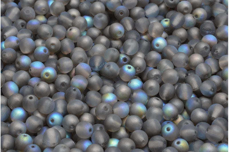 Round Druck Beads, Crystal Matte 98537 (00030-84100-98537), Glass, Czech Republic