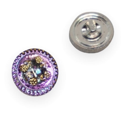 1個 手描きガラスボタン(飾り付き)、サイズ8(18 mm)、ガラス、チェコ共和国
