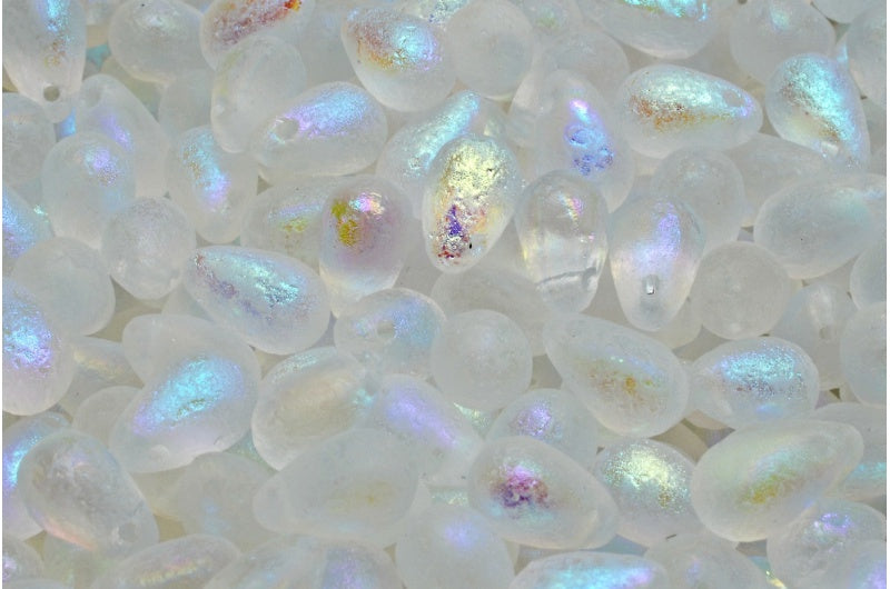 Drop Beads, Crystal Etched Ab Full (2X Side) (00030-etch-28703), Glass, Czech Republic