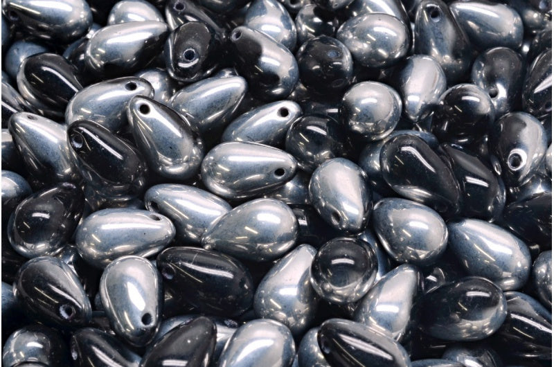 Drop Beads, Black Crystal Silver Half Coating (23980-27001), Glass, Czech Republic