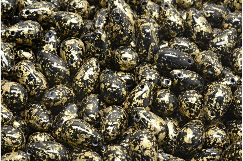 Drop Beads, Black Gold Splash (23980-94401), Glass, Czech Republic