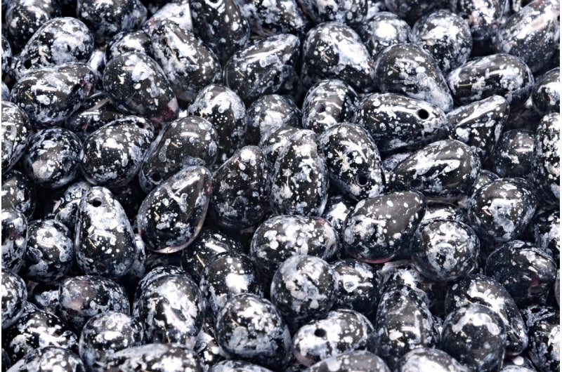 Drop Beads, Black Crystal Silver Splash (23980-00030-94400), Glass, Czech Republic
