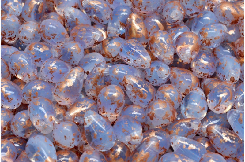 Drop Beads, Opal White Transparent Blue Copper Splash (01000-30020-94402), Glass, Czech Republic