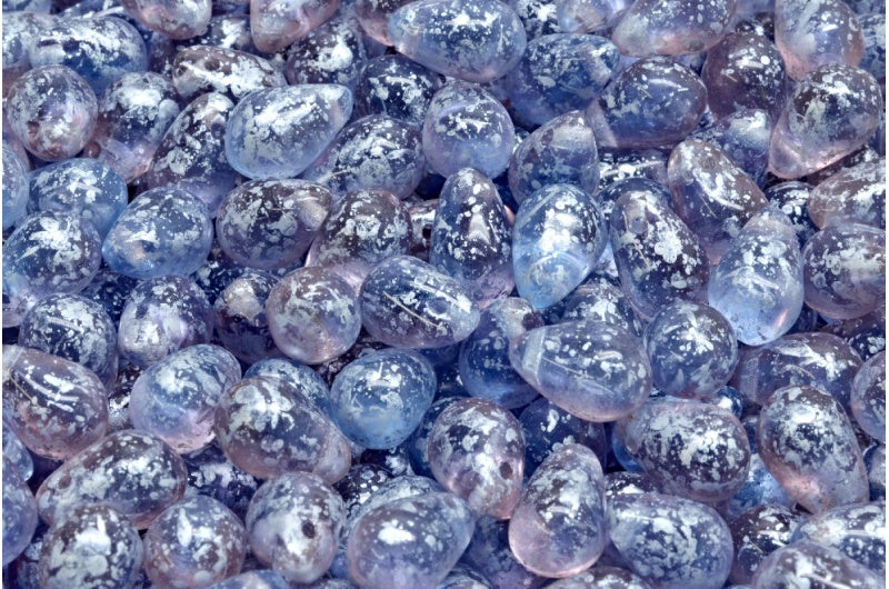 Drop Beads, Transparent Light Amethyst Transparent Blue Silver Splash (20030-30020-94400), Glass, Czech Republic