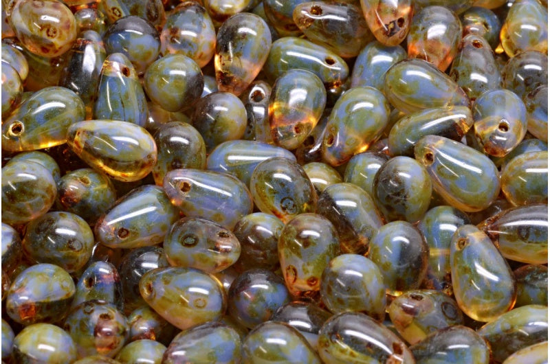 Drop Beads, Transparent Light Amethyst Transparent Blue Travertin (21000-30020-86800), Glass, Czech Republic