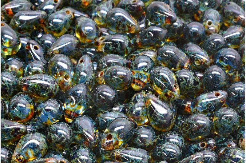 Drop Beads, Transparent Blue Travertin (30040-86800), Glass, Czech Republic