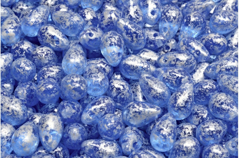 Drop Beads, Transparent Blue Silver Splash (30040-94400), Glass, Czech Republic